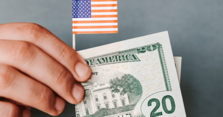 small American flag wrapper inside a $20 bill